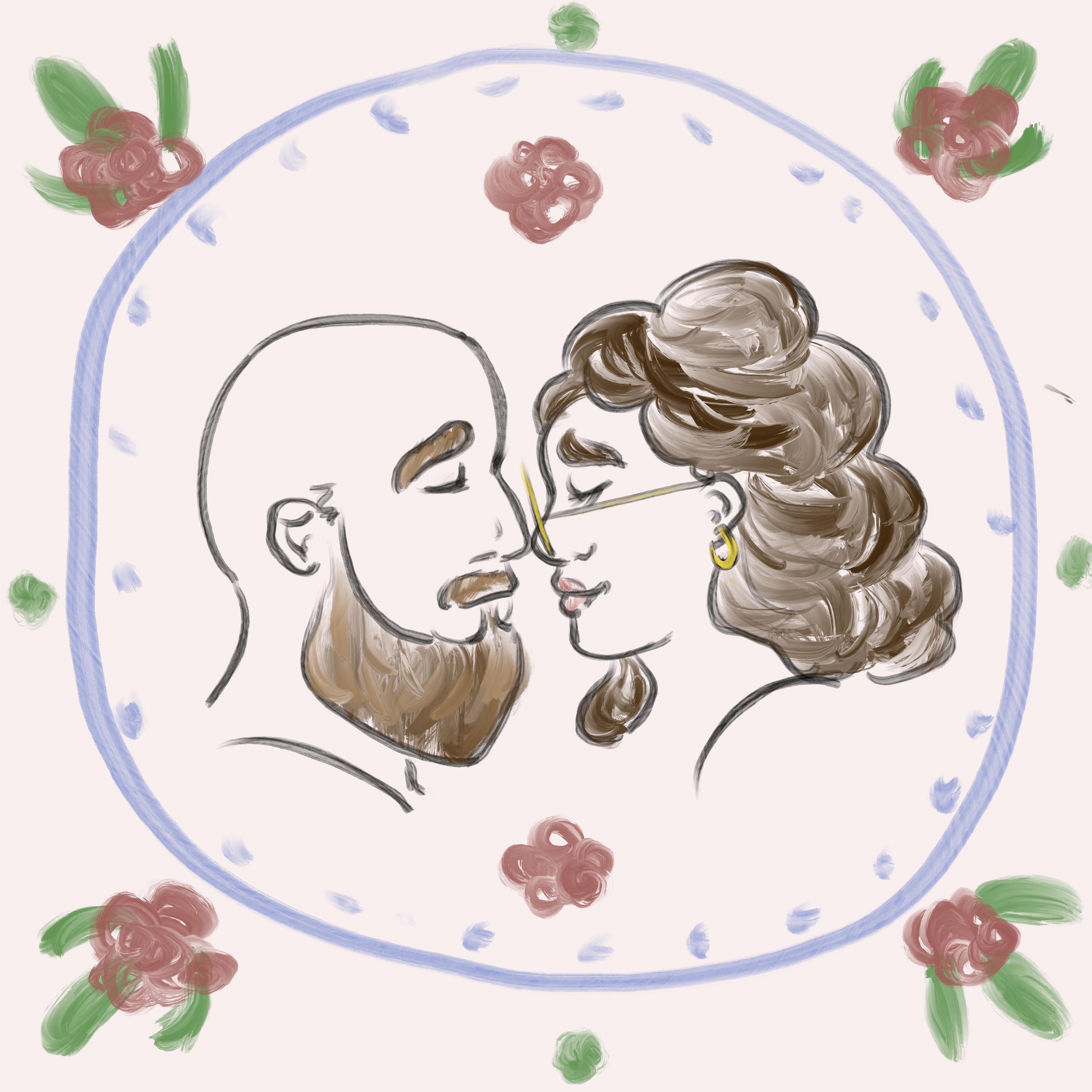 Cartoony portrait of a couple