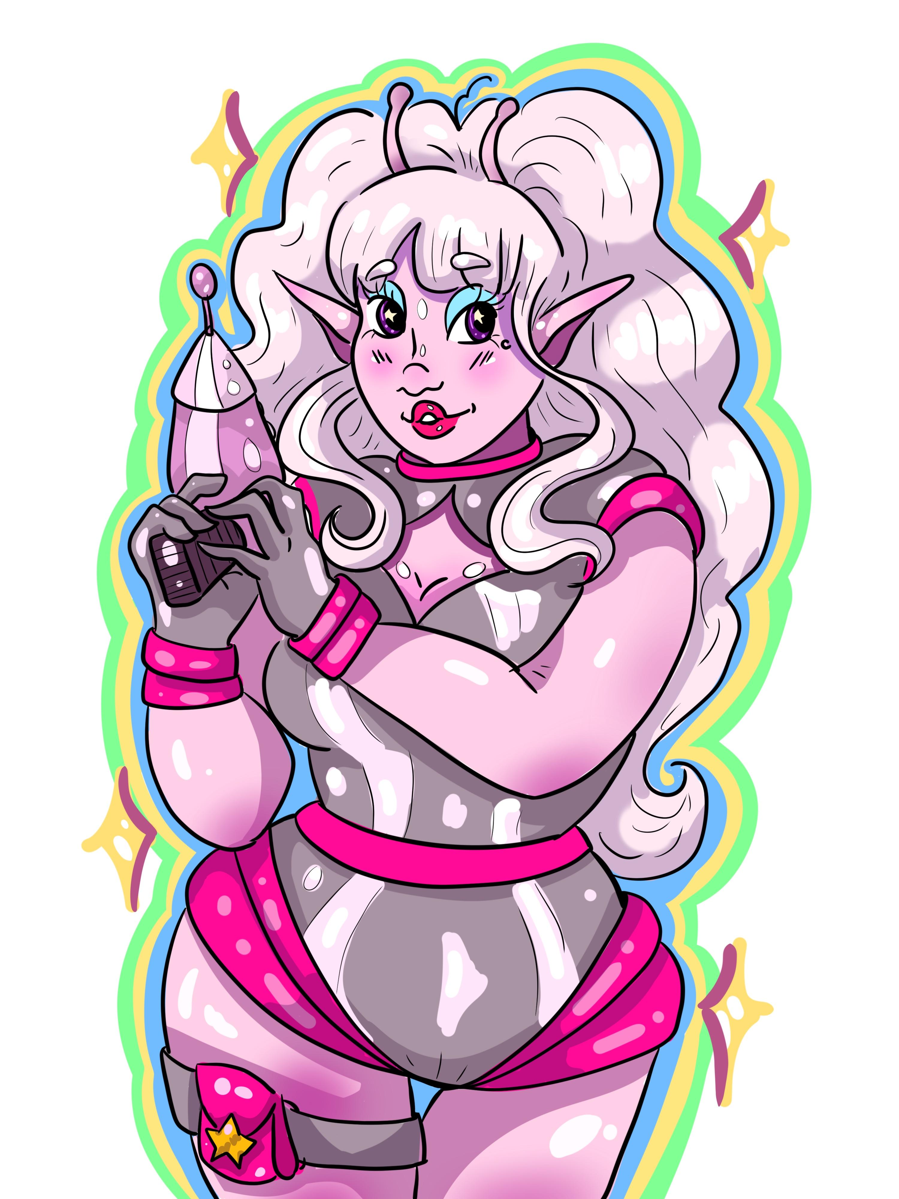 Pink girl with a laser beam gun